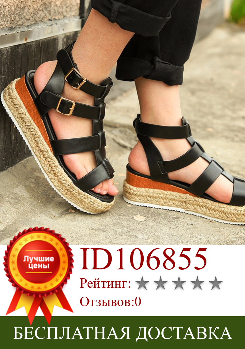 Изображение товара: New Platform Woman Shoes Open Toe Ladies Leather Linen Solid Color Sandals Summer Shoes Fashion Buckle Women Sandals