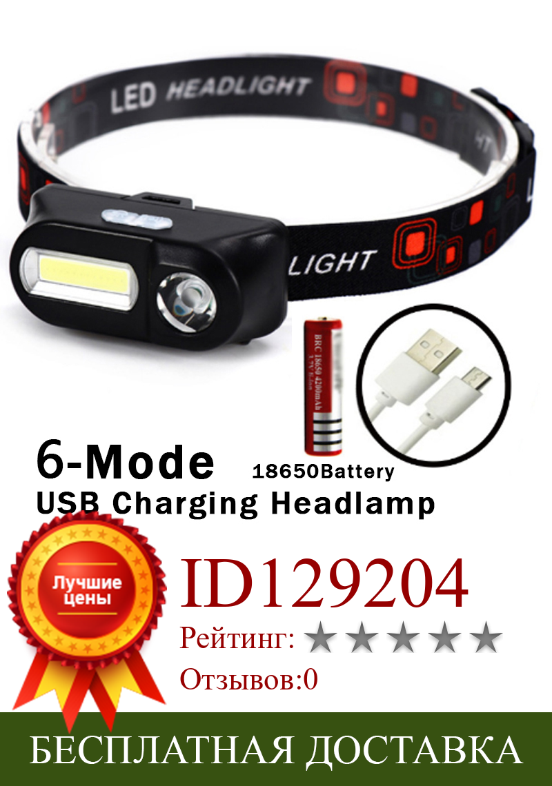 Изображение товара: 4000 мл COB XPE светодиодный мини-фонарь, 6 режимов, зарядка через USB, головной фонарь для верховой езды, кемпинга, пешего туризма, велосипедный свет, фронтальная батарея
