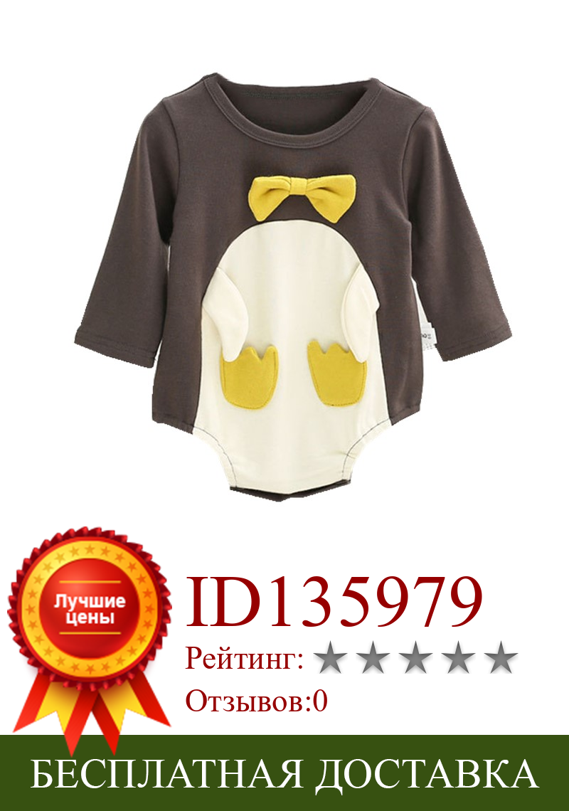 Изображение товара: Комбинезон для маленьких девочек, серый комбинезон с длинным рукавом, хлопковый цельный костюм пингвина, Осенний комбинезон, наряды с бантиками