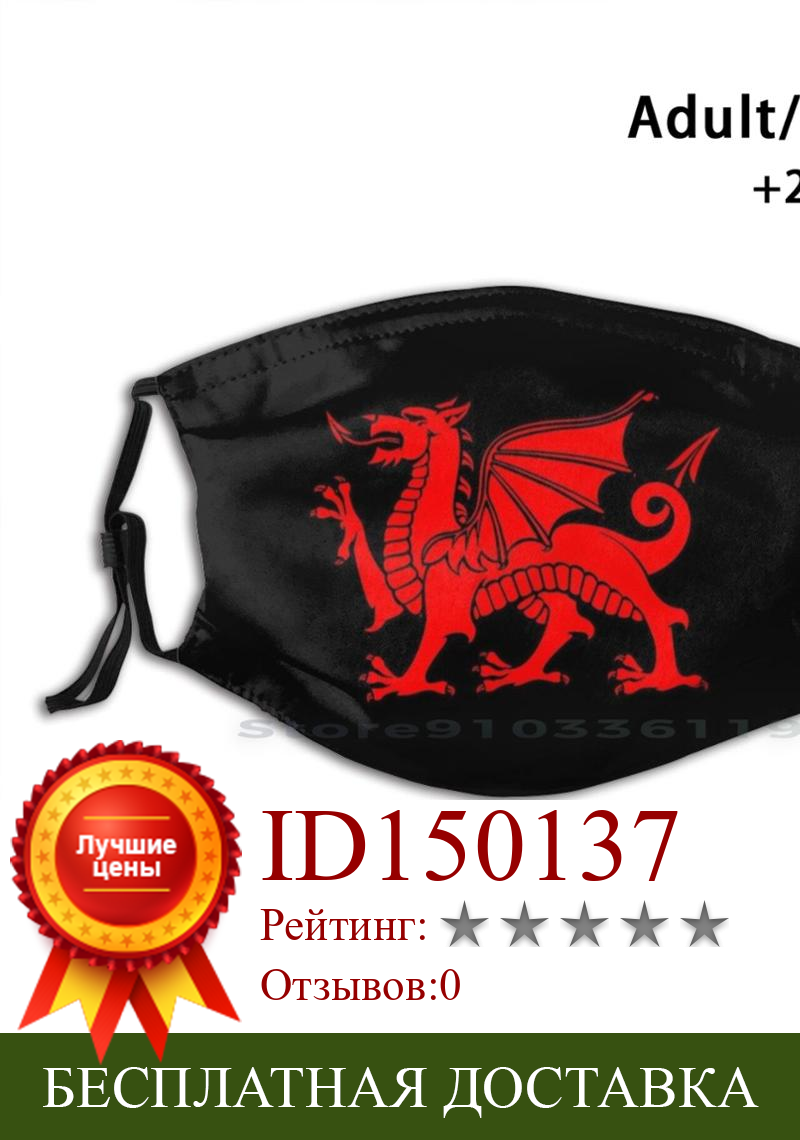 Изображение товара: Welsh Dragon Cymru многоразовая маска для лица с фильтрами для детей Welsh Dragon Wales Dragon Cymru Red Dragon Wales Welsh Dragon