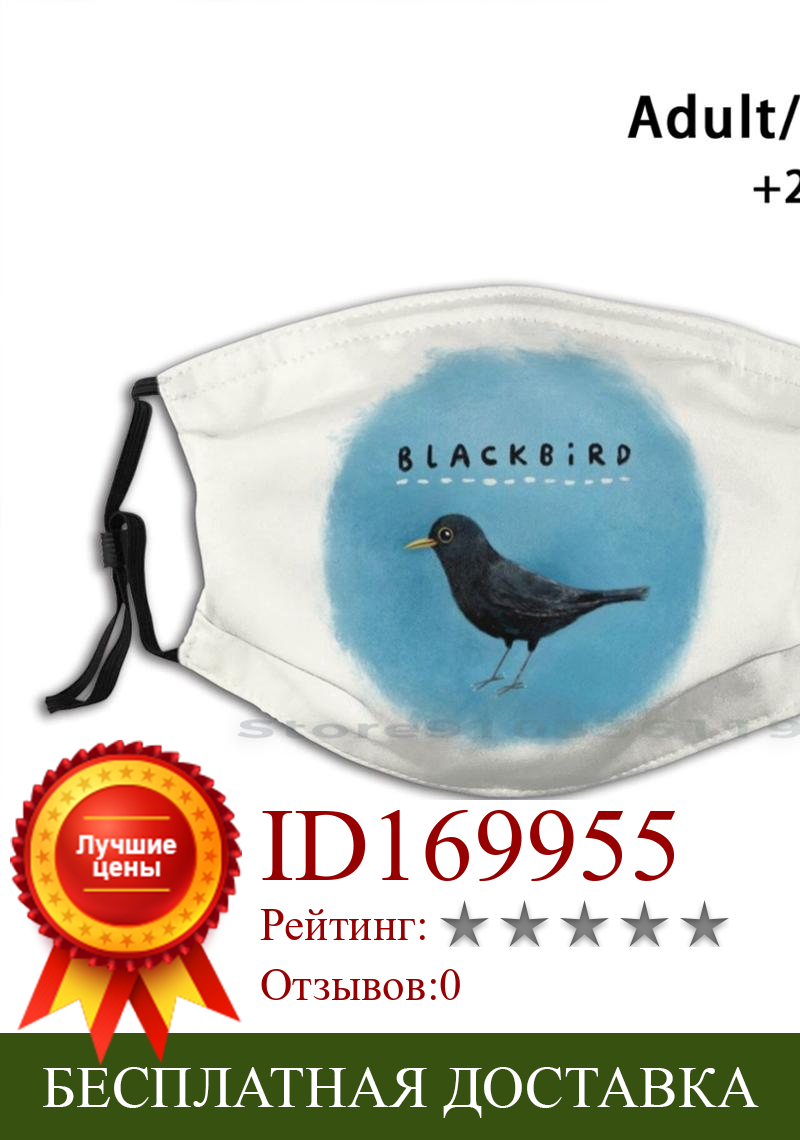 Изображение товара: Маска для лица Blackbird моющаяся смешная с фильтром, для взрослых и детей, британская птица, птица, красивое животное, дикая природа, наука