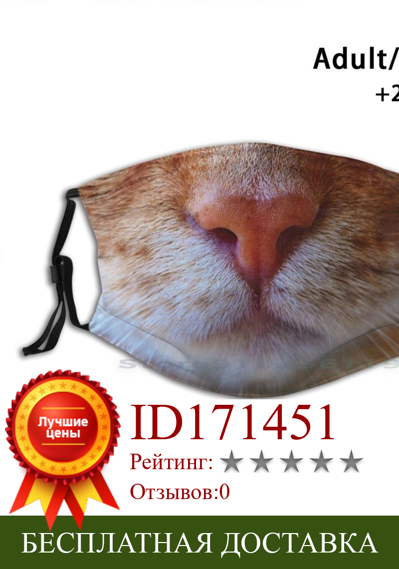 Изображение товара: Многоразовые фильтры Pm2.5 с изображением кошачьей мордочки, оранжевые полоски, маска для детей, смешная забавная кошка, котенок, нос, лицо, рот, усы