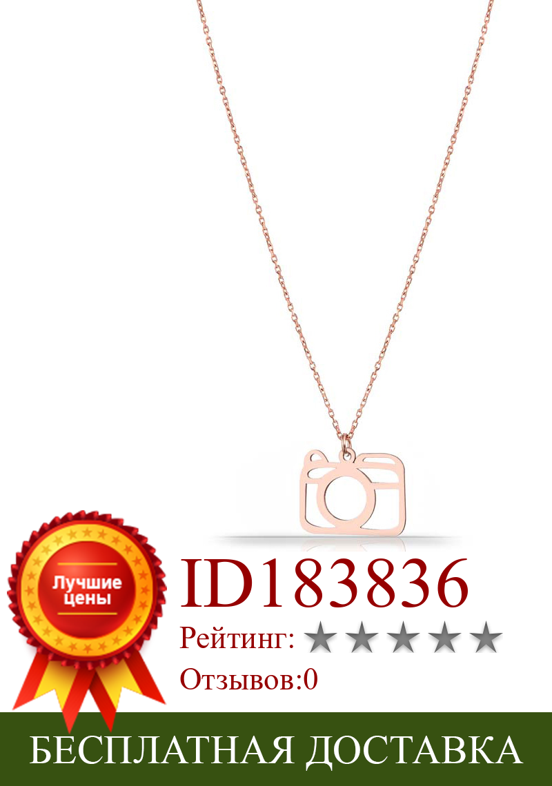 Изображение товара: Минималистичное ожерелье с камерой, Ювелирная подвеска, 925 пробы, серебряная, Розовая позолота, с цепочкой