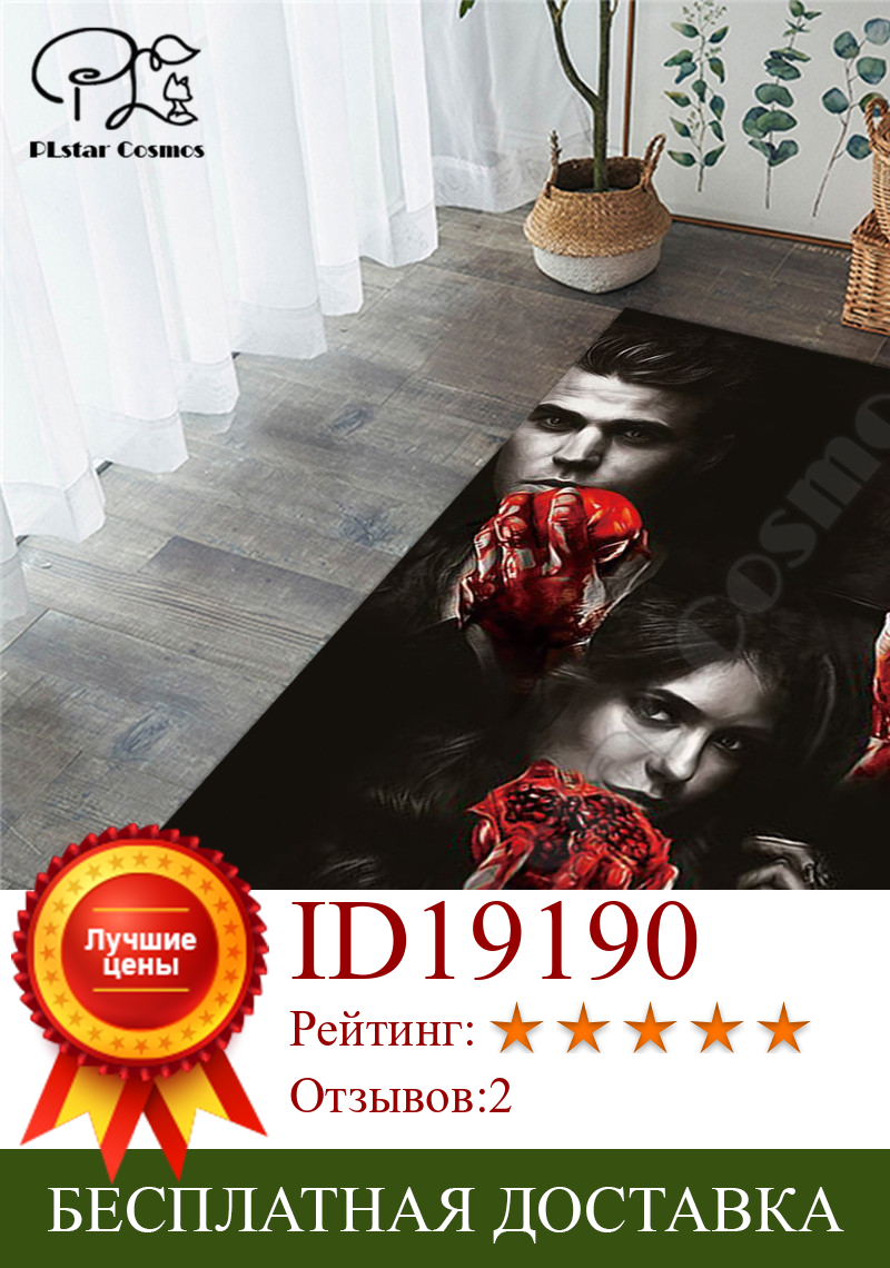 Изображение товара: Квадратный нескользящий напольный коврик с изображением дневников вампира, 3D коврик, нескользящий коврик для столовой, гостиной, спальни 02