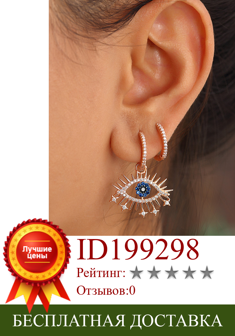 Изображение товара: Глянцевые 925 пробы серебряные серьги Египетский Глаз Ювелирные изделия для женщин родиевое покрытие с цирконом висячие серьги