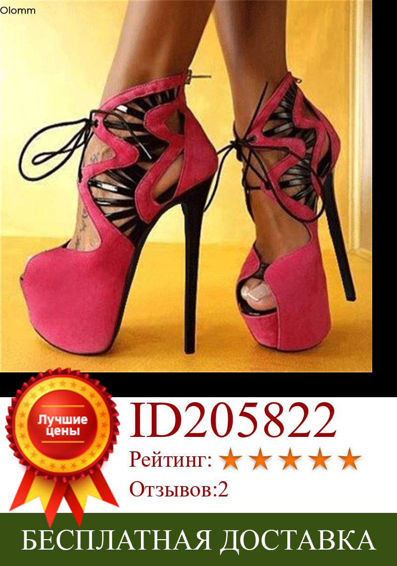 Изображение товара: Женские Босоножки на каблуке-шпильке Olomm, модные сандалии на платформе с открытым носком, великолепные розовые туфли для вечеринки, американские размеры 5-15