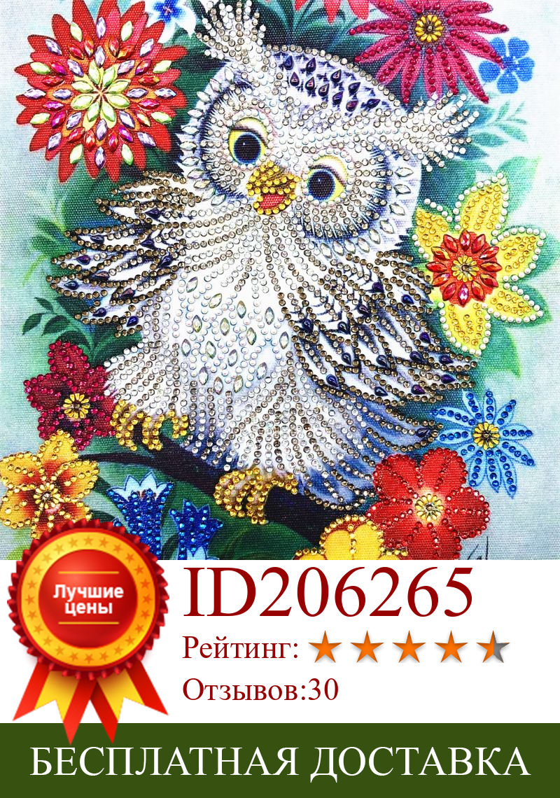 Изображение товара: Алмазная живопись особой формы с изображением цветов, совы, Набор для вышивки крестиком из страз