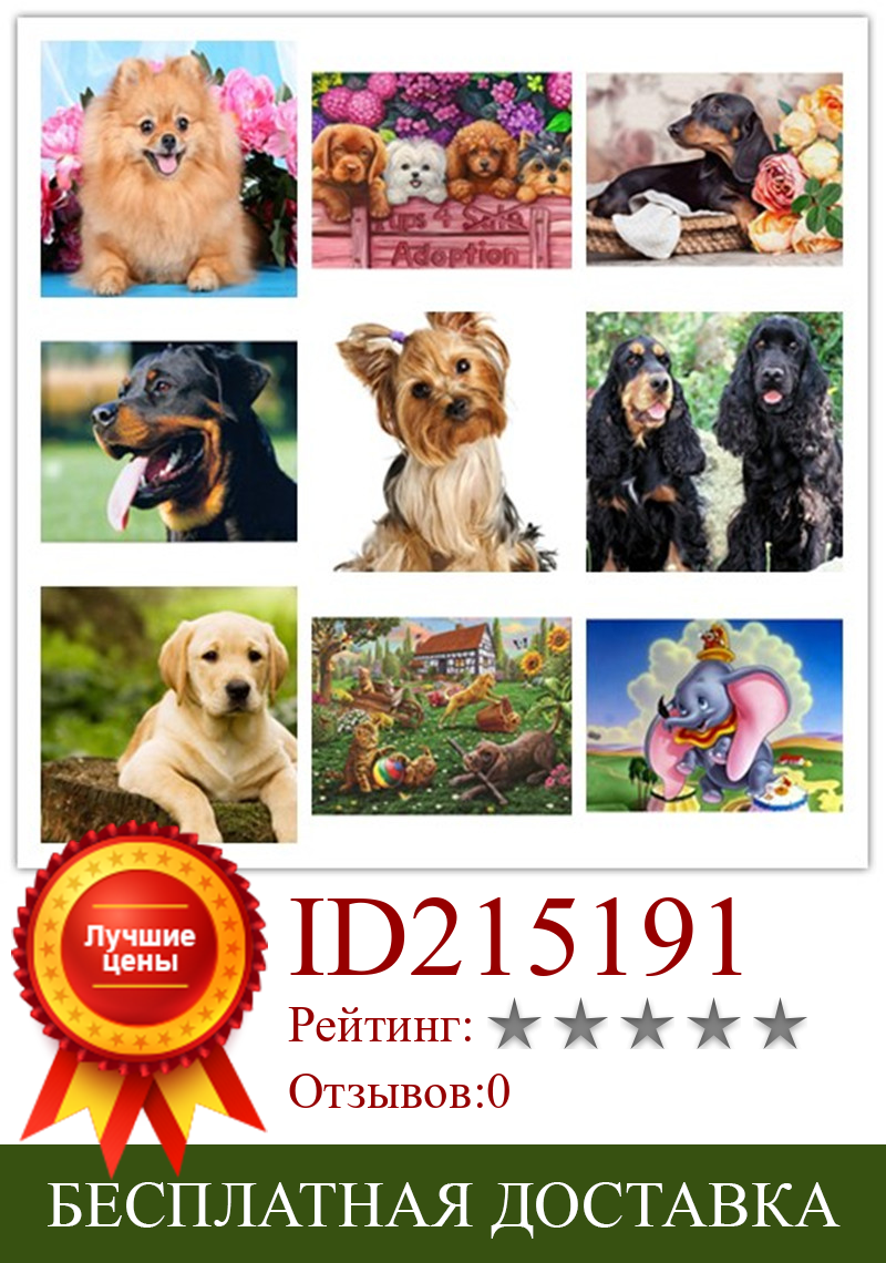 Изображение товара: Алмазная 5D мозаика «сделай сам», картина с квадратными и круглыми стразами с животными, вышивка крестиком с собакой, 3D вышивка, хобби, свадебный подарок, 2019