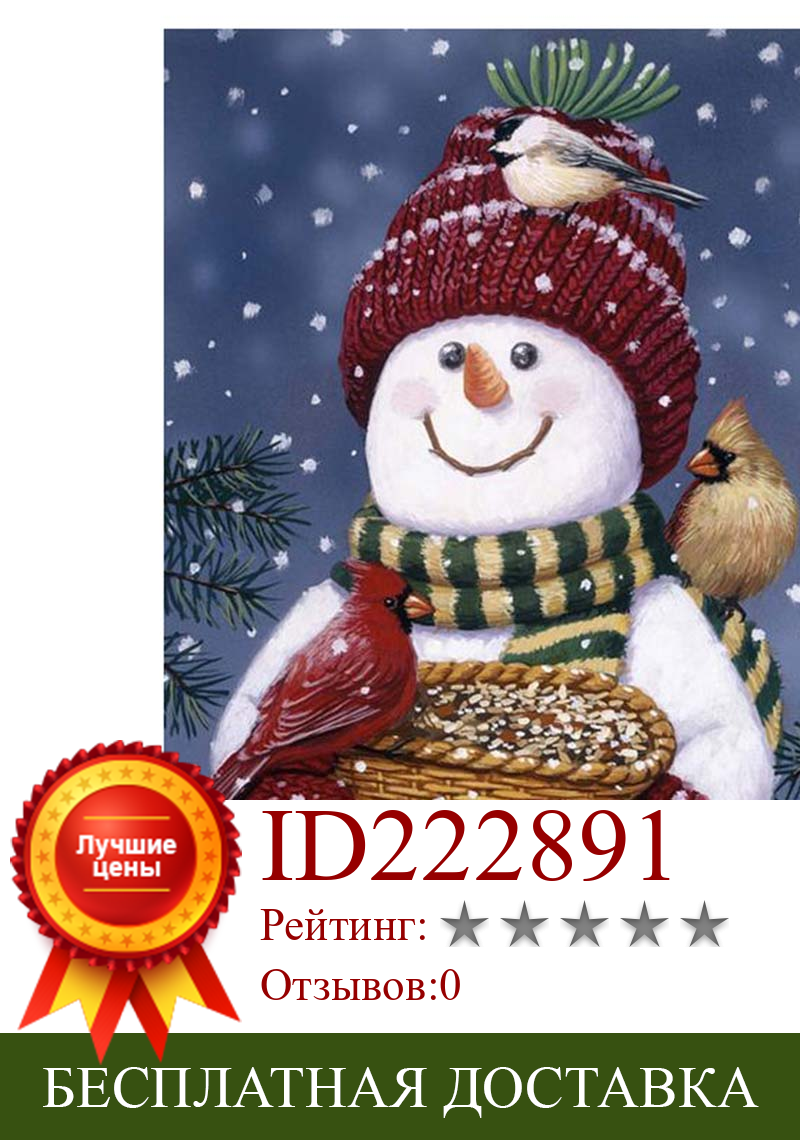 Изображение товара: Полноразмерная/круглая Алмазная 5D картина Dpsprue «сделай сам», вышивка крестиком, Рождественский Снеговик, птица, 3D вышивка, картина из страз, мозаика в подарок