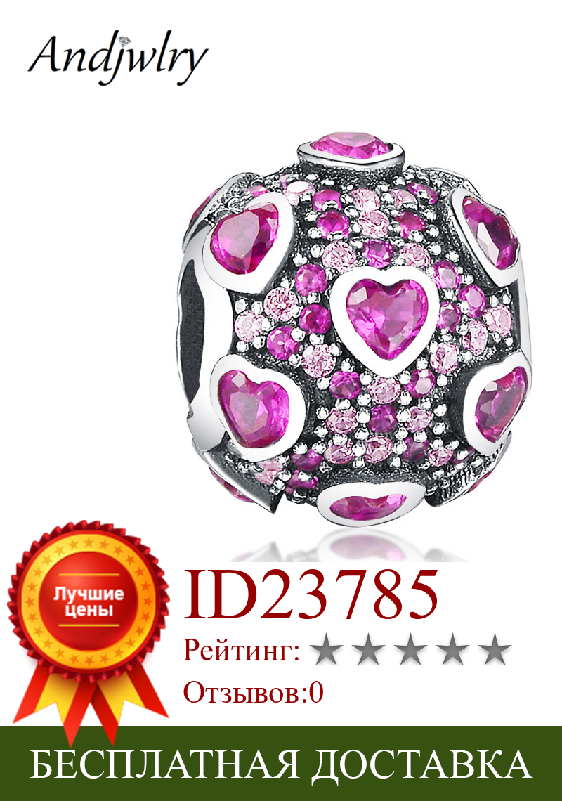 Изображение товара: Кулоны а-ля Pandora, браслет 925 стерлингового серебра оригинальный бусины Фиолетовый Цвет Сердце CZ с бусинками в виде сердца, для изготовления брелков, сделай сам, ювелирное изделие