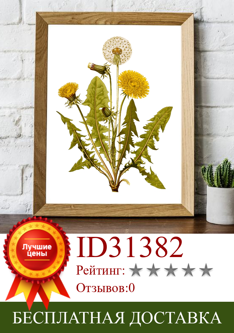 Изображение товара: Винтажный растительный постер с изображением одуванчика и цветов Hd, настенная Картина на холсте с изображением цветов и растений для гостиной, домашний декор