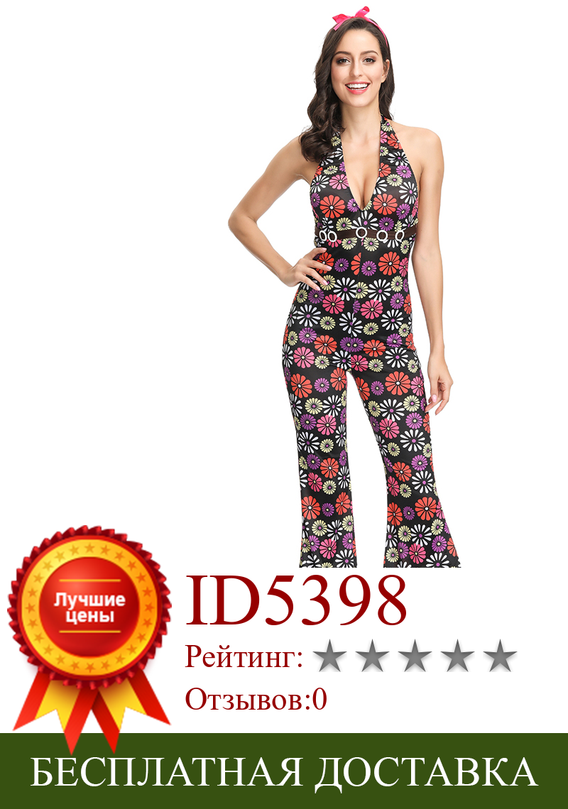 Изображение товара: Летний женский цветочный комбинезон без рукавов с v-образным вырезом, модные женские широкие брюки с цветочным принтом, длинные брюки