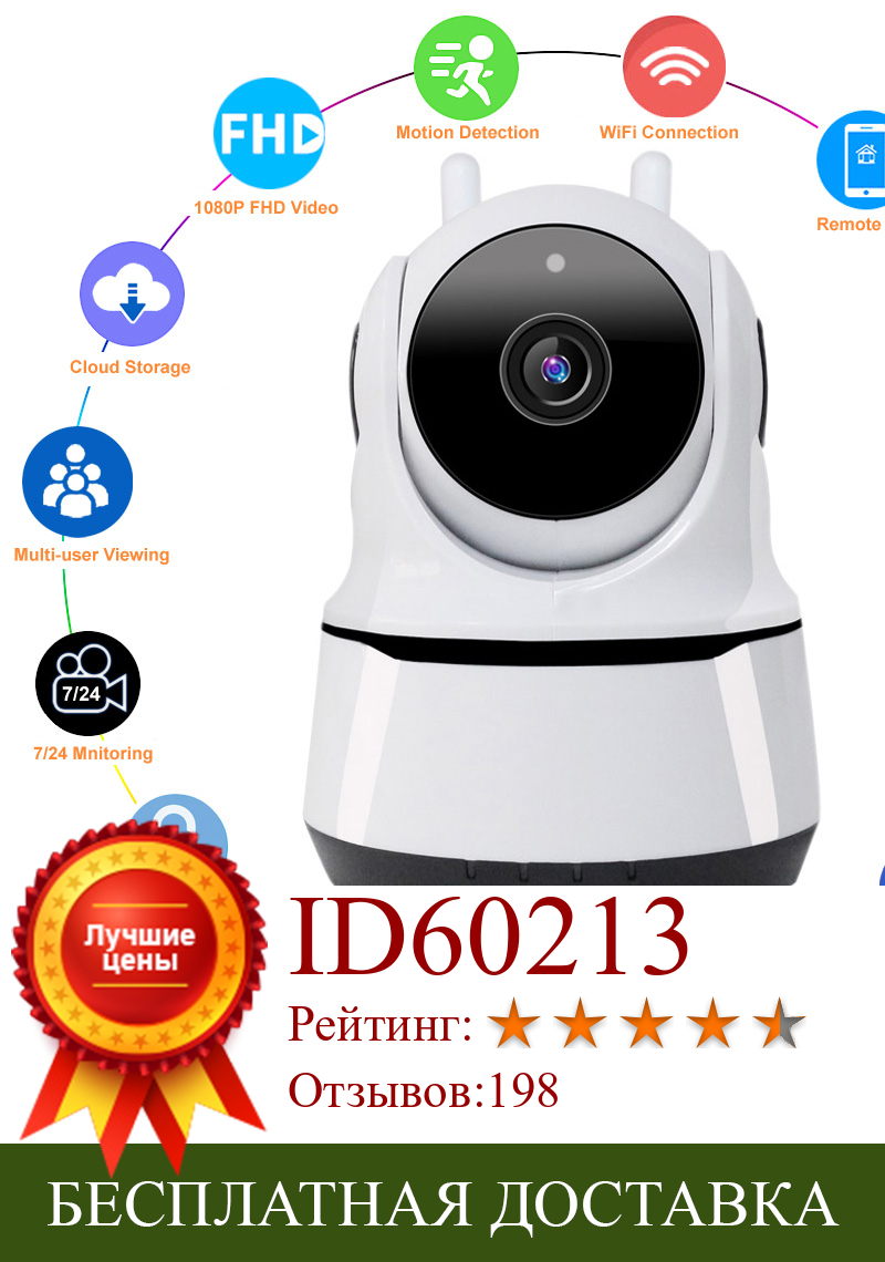 Изображение товара: IP-камера для системы видеонаблюдения, HD, 1080P, Wi-Fi, с датчиком движения, PTZ 360