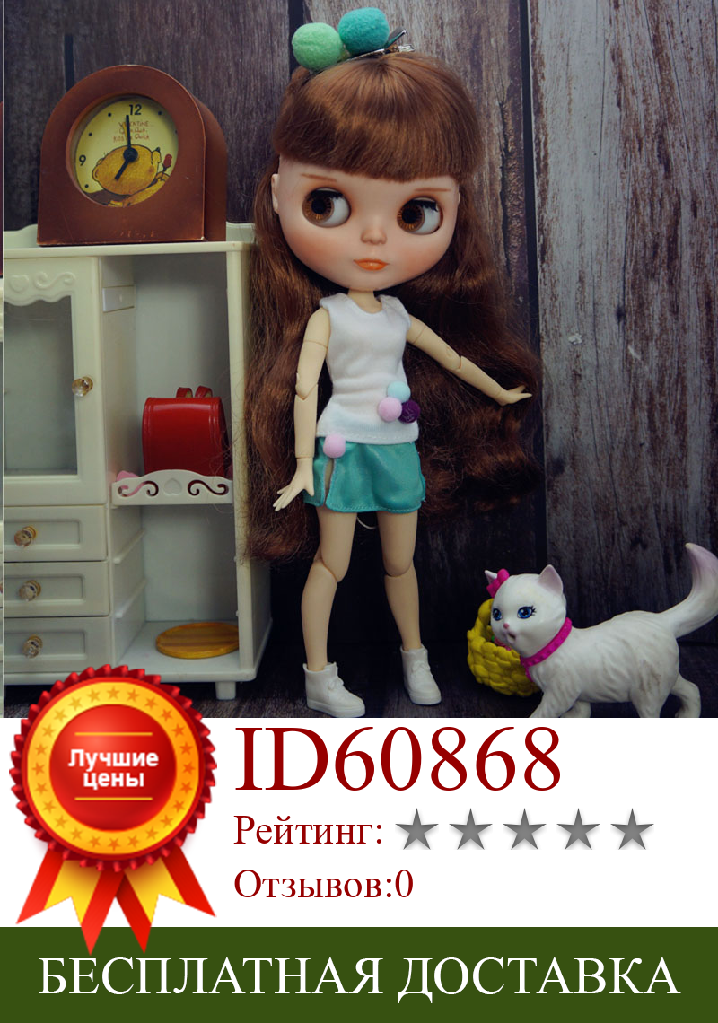 Изображение товара: 1 комплект, модная кукольная одежда для куклы Blythe, наряды, белый жилет, зеленая короткая юбка для куклы Blyth, 1/6, аксессуары для кукол игрушки