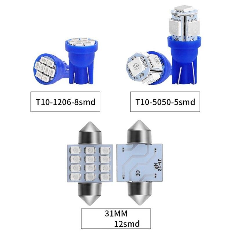 Изображение товара: 13 шт./компл. светодиодные лампы для салона автомобиля, синяя атмосферная лампа, потолочные лампы для номерного знака, Купольные декоративные лампы для стайлинга автомобиля, 12 В