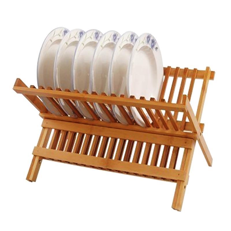 Изображение товара: Сушилка для посуды, складная бамбуковая подставка для посуды, деревянный кухонный держатель для сушки тарелок, столовых приборов, Домашний Органайзер, подставка для посуды