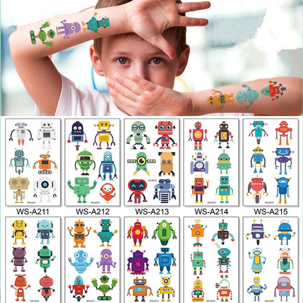 Изображение товара: 10 видов татуировок-роботов, одноразовые временные милые Мультяшные наклейки для тела, водонепроницаемый макияж для детей