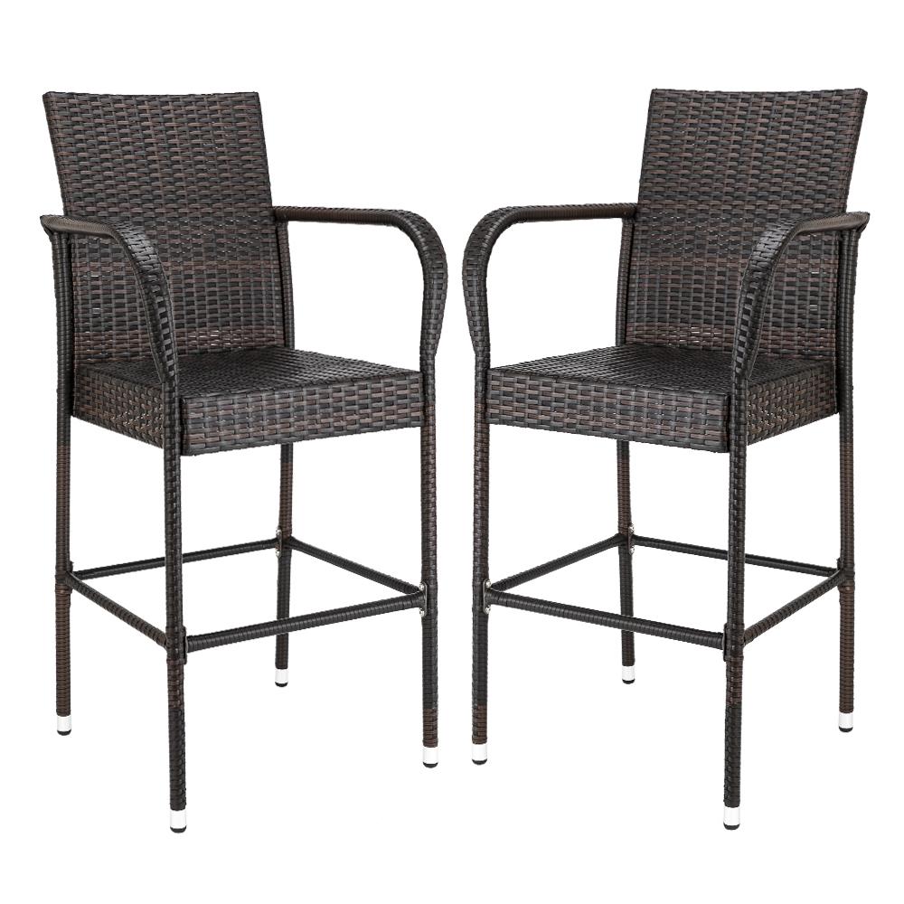 Изображение товара: Набор высоких стульев из коричневого градиентного ПЭ 2 шт. из высококачественного ПЭ ротанга и железной рамы в наличии