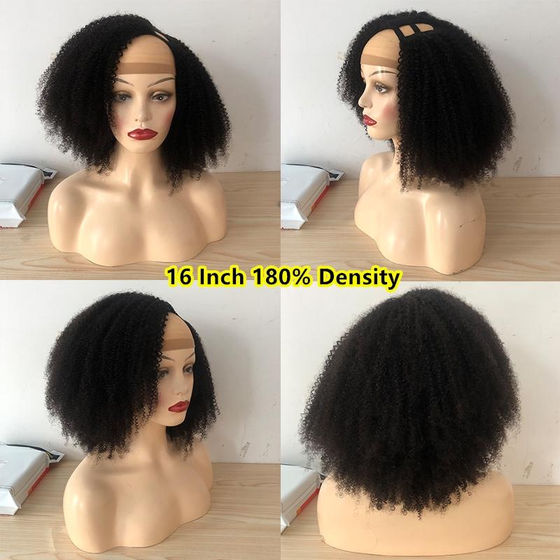 Изображение товара: Афро кудрявый вьющийся парик, парик U-образной формы для черных женщин, натуральные человеческие волосы, 250 плотность, без клея, парик 4b 4c, кудрявый полупарик, U-образный парик