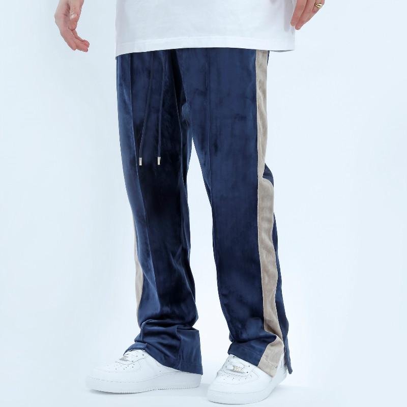 Изображение товара: Уличная одежда, бархатные тренировочные брюки, осень и зима, хип-хоп, пэчворк, спортивные брюки, Свободные повседневные велюровые спортивные брюки для мужчин 2020