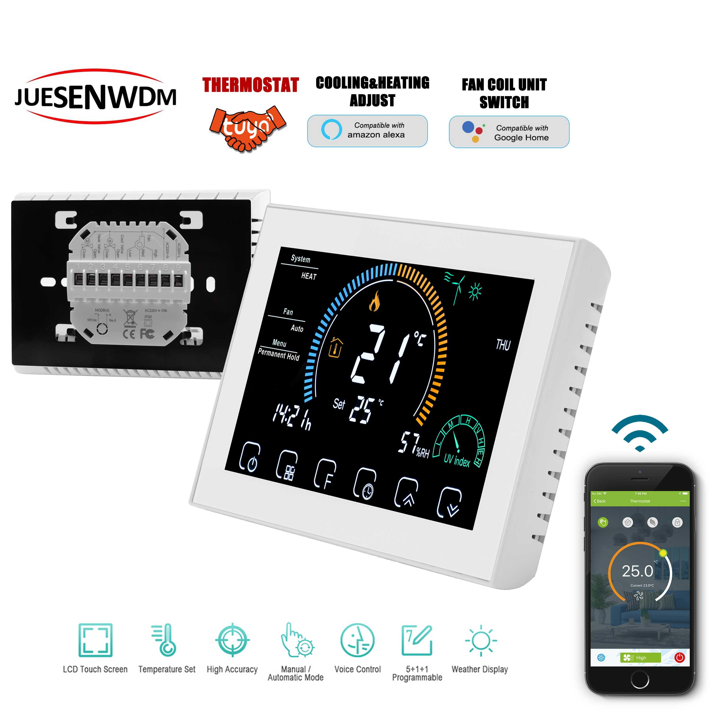 Изображение товара: Термостат для охлаждения и отопления с Wi-Fi, цифровой программируемый контроллер температуры для модулирования вывода вентилятора, голосовое взаимодействие, Google Home