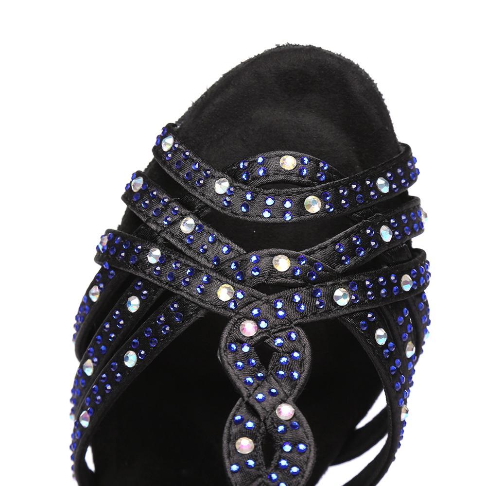 Изображение товара: Женские атласные туфли DKZSYIM для латинских танцев, бальные туфли для сальсы, большие и маленькие стразы, модные туфли с Т-образным ремешком на высоком каблуке, Лидер продаж 2020