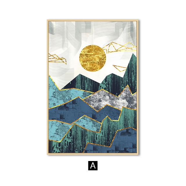Изображение товара: Современный абстрактный роскошный постер с изображением горы, домашний декор, Скандинавская Картина на холсте, настенный принт, золотой, геометрической формы, картина с изображением солнца для гостиной