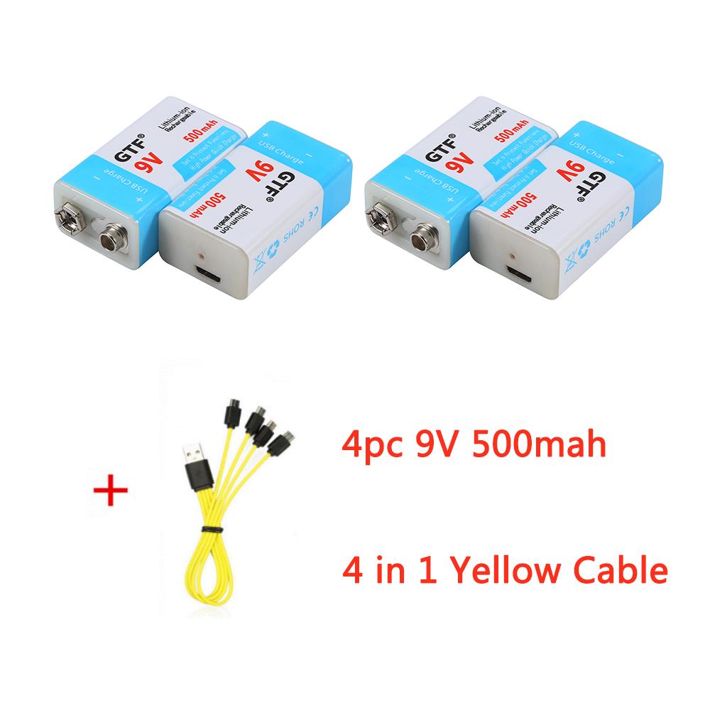 Изображение товара: 4 шт., литий-ионные аккумуляторные батареи 9 в 500 мАч, Micro USB, 9 В, литиевые для мультиметра, микрофона, игрушек, пультов дистанционного управления, KTV