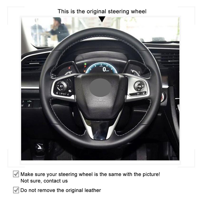 Изображение товара: Сшитый вручную черный искусственный кожаный чехол рулевого колеса автомобиля для Honda Civic 10 2016-2019 CRV CR-V 2017-2019 ясность