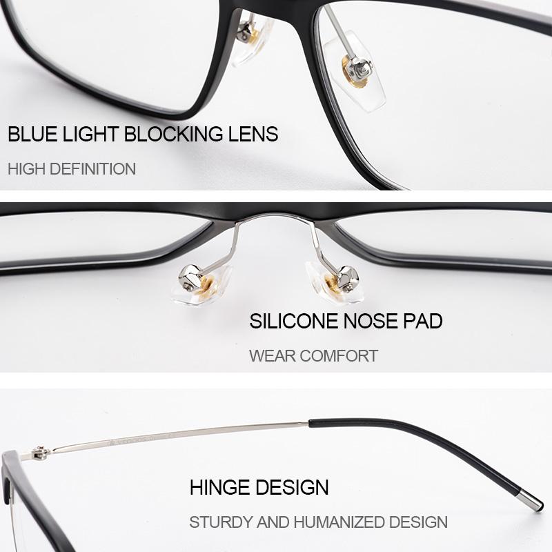 Изображение товара: VEGOOS синий светильник, блокирующие очки для мужчин, классические квадратные очки против усталости глаз, компьютерные игровые очки