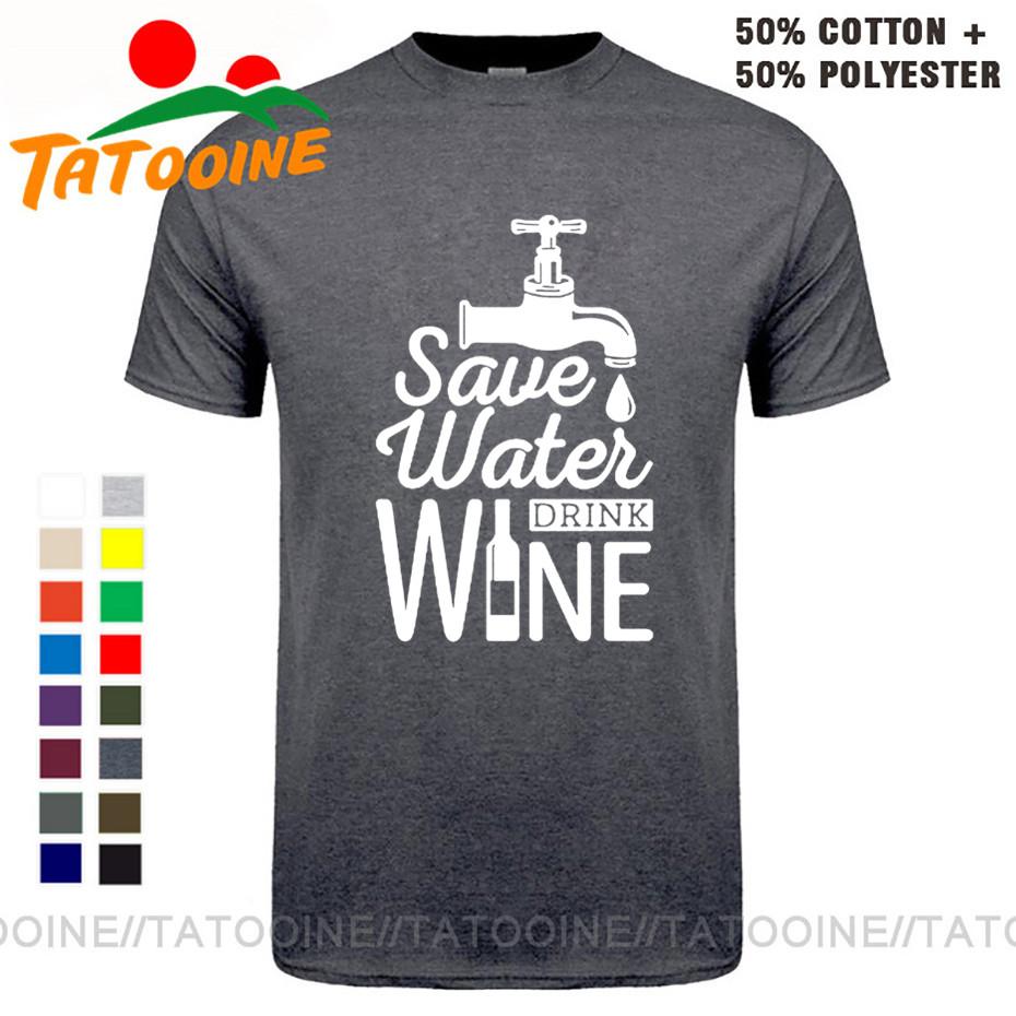 Изображение товара: Футболка Tatooine мужская с надписью «Save Water Drink Wine», Повседневная тенниска с коротким рукавом, стильный хипстерский смешной хлопковый топ, на лето