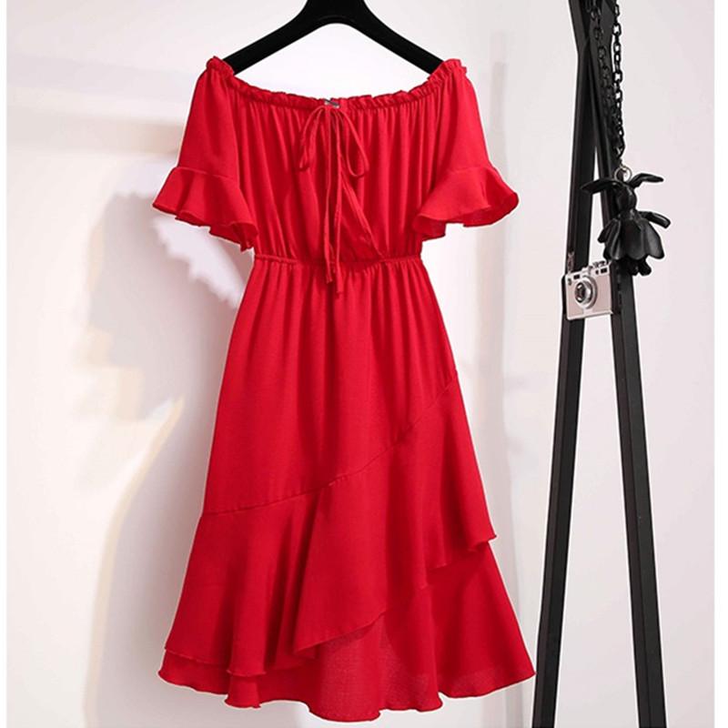 Изображение товара: Летнее женское платье UHYTGF, модель 4XL, модное платье с воротником «одно слово» и открытыми плечами, сексуальное богемное Бандажное платье, платья 688