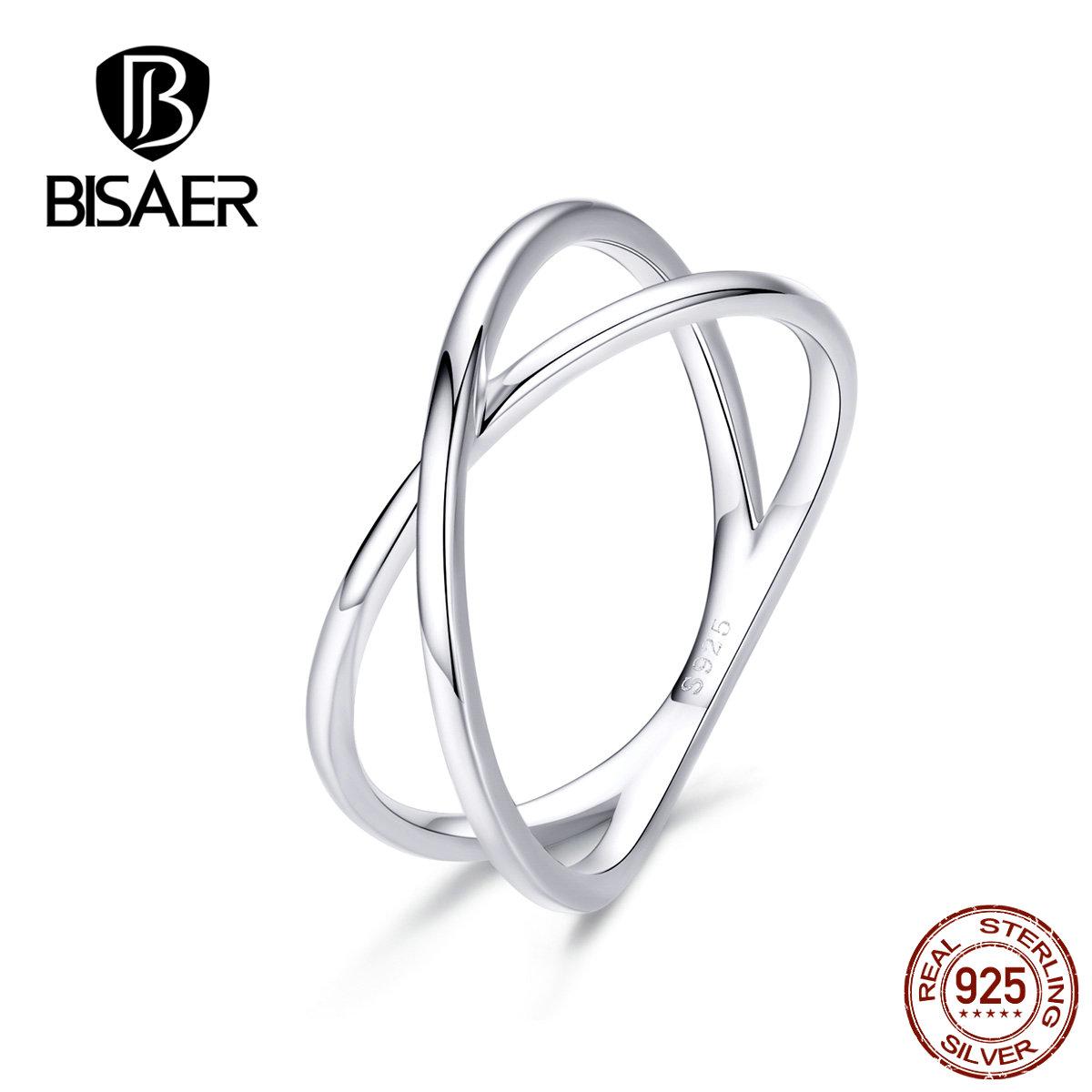 Изображение товара: Обручальные кольца BISAER из стерлингового серебра 925 пробы с прозрачным кубическим цирконием, кольца на палец для женщин, свадебные фотокольца ECR543