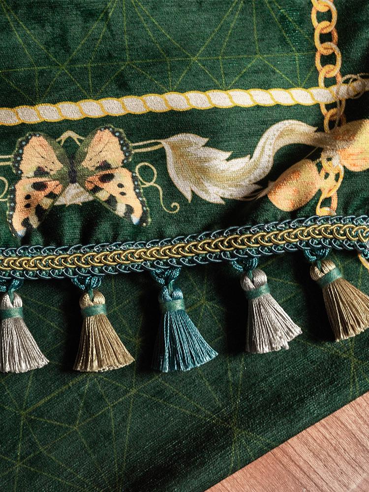 Изображение товара: Роскошная скатерть в американском стиле с цветочным принтом, темно-зеленая скатерть с кисточками из синели, текстильный Декор для дома