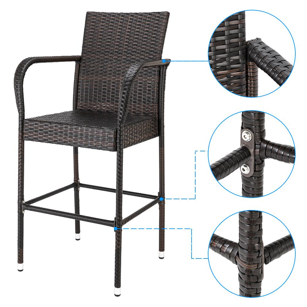 Изображение товара: Набор высоких стульев из коричневого градиентного ПЭ 2 шт. из высококачественного ПЭ ротанга и железной рамы в наличии
