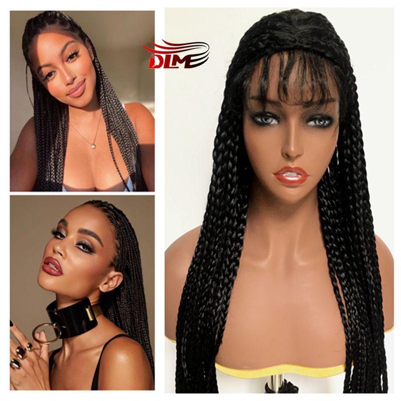 Изображение товара: DLME длинный Плетеный парик синтетический парик с детскими волосами для черных женщин косички волосы термостойкие коричневые черные волосы