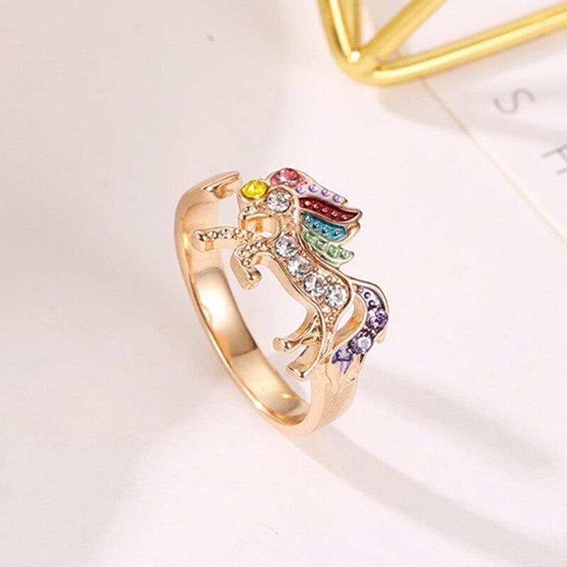 Изображение товара: Модное кольцо с милым мультяшным единорогом для женщин регулируемое кольцо на палец из сплава с кристаллами ювелирные изделия подарок для девочки Оптовая продажа