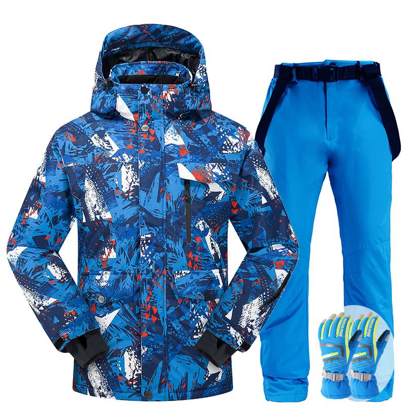 Изображение товара: Зимний лыжный костюм для мужчин, высокое качество, лыжная куртка, комплект со штанами, теплая водонепроницаемая ветрозащитная одежда, лыжные костюмы для сноубординга, 2020