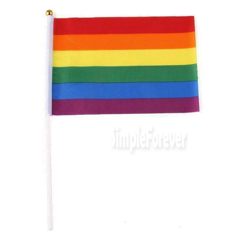 Изображение товара: 14*21 см Флаг для геев, ЛГБТ, ЛГБТ, красочные баннеры, пластиковые Флагштоки