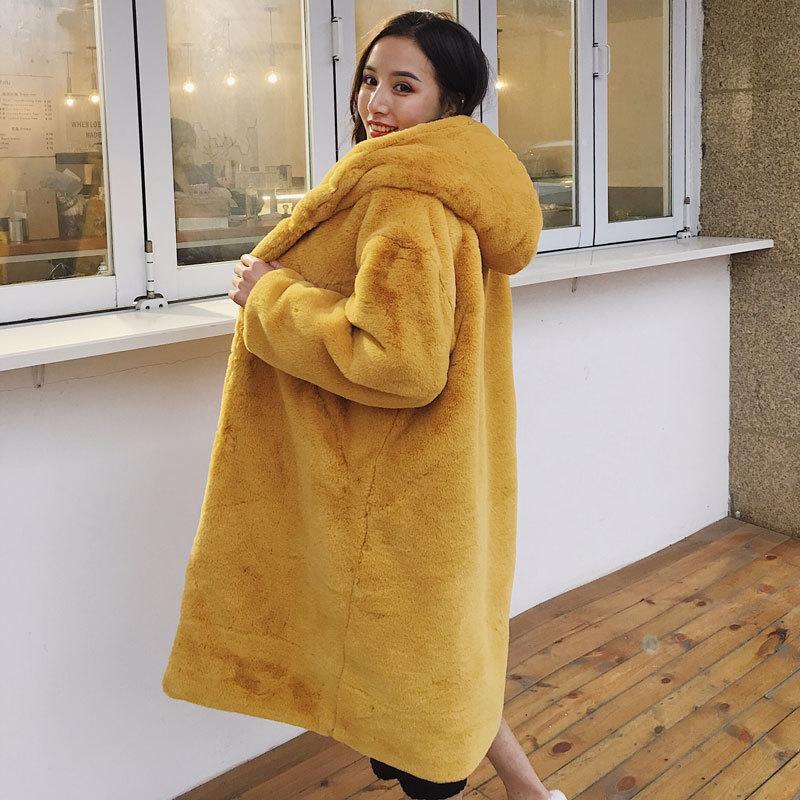Изображение товара: Женская куртка из искусственного меха норки, Зимняя Толстая теплая куртка из искусственного меха, Корейская Повседневная Свободная длинная куртка с капюшоном из искусственного меха, 4 цвета, 2022
