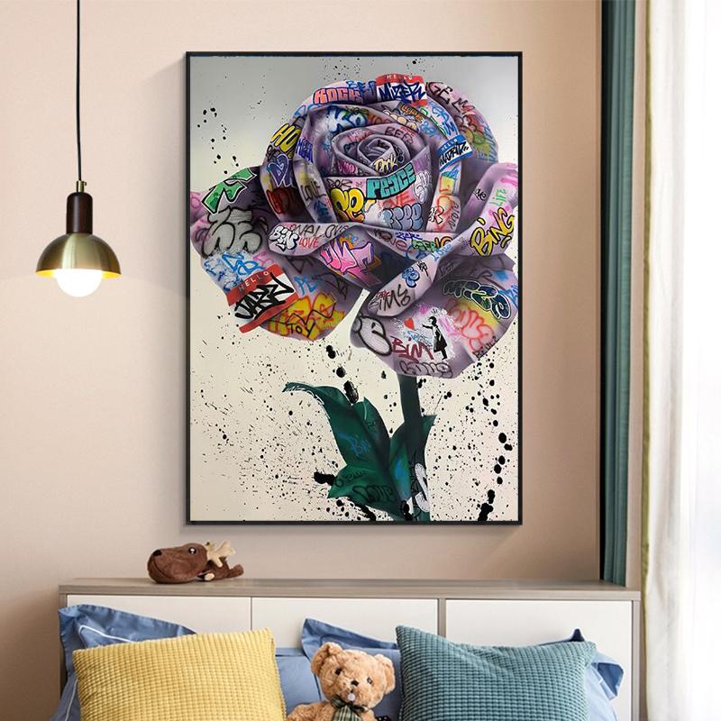 Изображение товара: Граффити искусство розы цветы холст картина плакаты и принты на стену искусство печать уличное искусство любви скандинавский искусство для комнаты домашний декор
