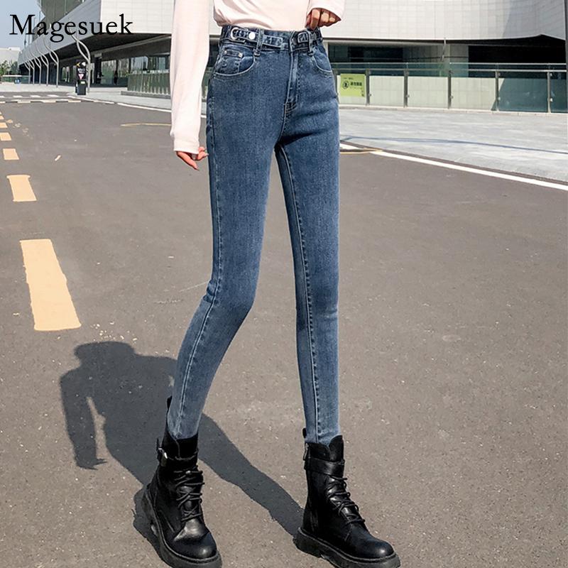 Изображение товара: Модные Винтажные узкие джинсы, женские осенние новые черные джинсы-карандаш с высокой талией, женские регулируемые эластичные размера плюс джинсы, 11708