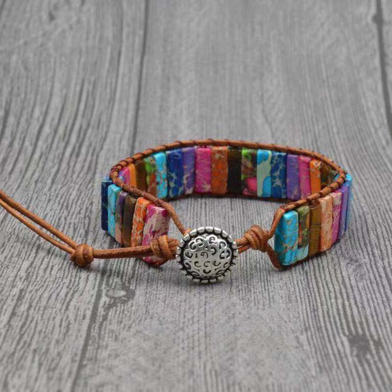 Изображение товара: Milangirl Unisex Handmade Colorful Beaded 7 Chakra Bracelet Bohemian Leather Natural Stone Adjustable Wrap Bracelet Party