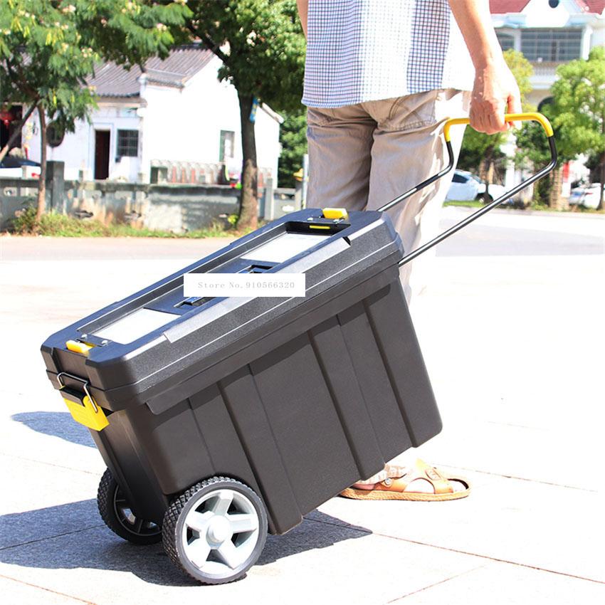 Изображение товара: Многофункциональный ящик для инструментов на колесиках, бытовой пластиковый ящик для инструментов из ПП, передвижной большой пластиковый ящик для инструментов, утолщенный с колесами