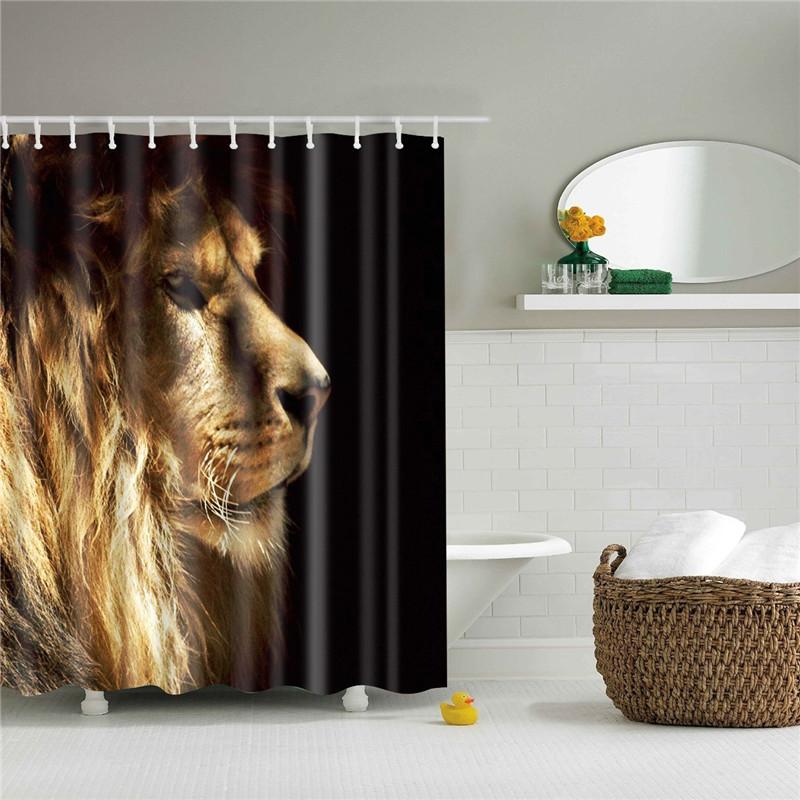 Изображение товара: Водонепроницаемая Штора для ванной, занавеска для душа из полиэстера, с леопардовым принтом, Льва, тигра, животных, украшение для экрана ванной комнаты