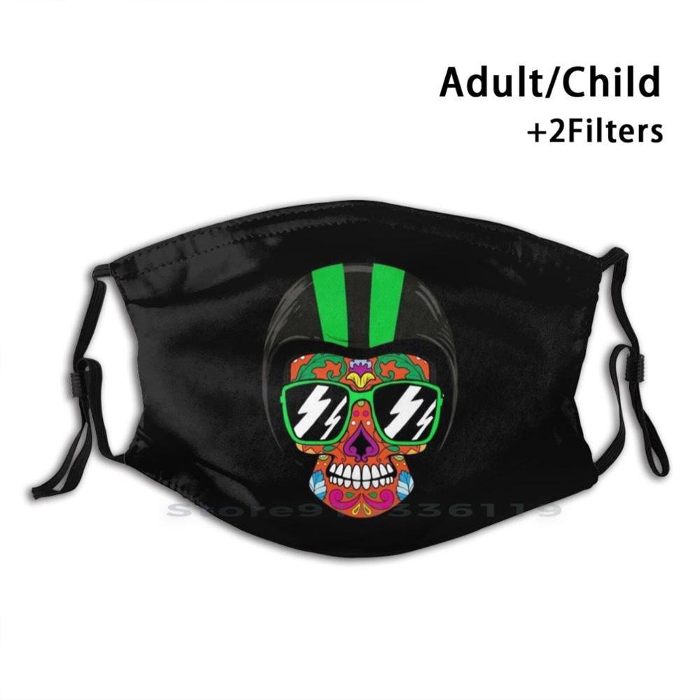 Изображение товара: Забавные байкерские солнцезащитные очки с черепом-мексиканский сахарный череп гонщик на винтажном шлеме многоразовая маска для лица с фильтрами детский череп