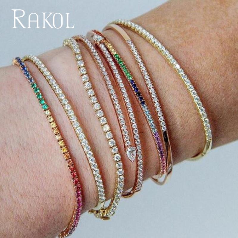 Изображение товара: RAKOL красивые кубические циркониевые браслеты с белым розовым золотом цвета для женщин модные ювелирные изделия для вечеринок подарки на день рождения RK02210B