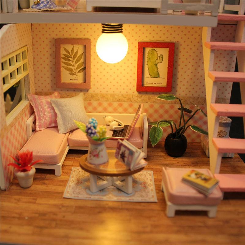 Изображение товара: Деревянный Миниатюрный Кукольный дом, дом, 3D кукольный домик ручной работы, мебель для кукол, деревянная модель, игрушки для детей, Прямая поставка