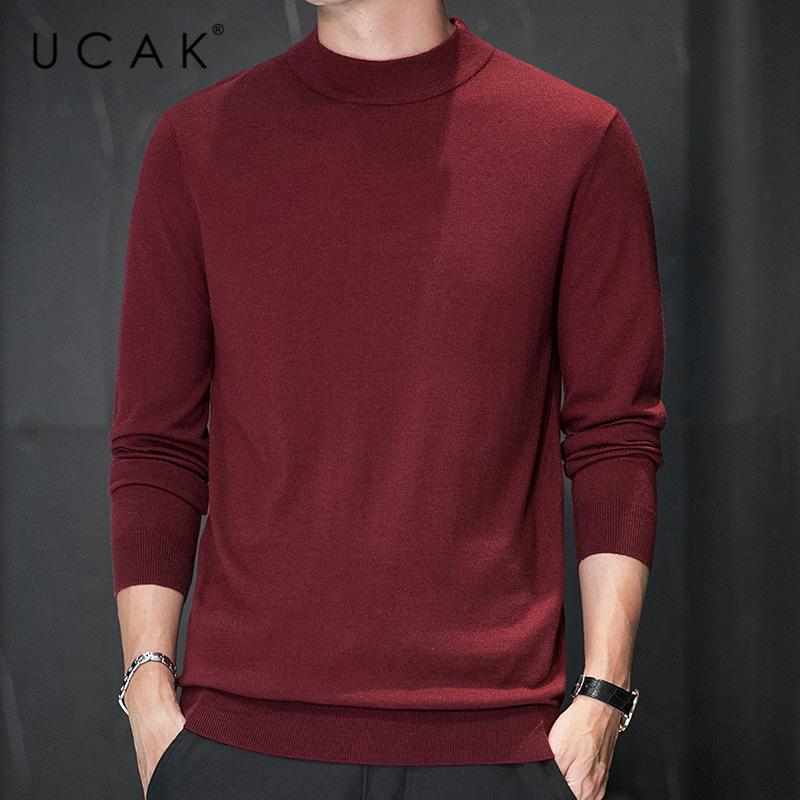 Изображение товара: Мужской трикотажный свитер UCAK, однотонный, с круглым вырезом, уличная одежда, Повседневный пуловер с длинными рукавами, для осени, U1007