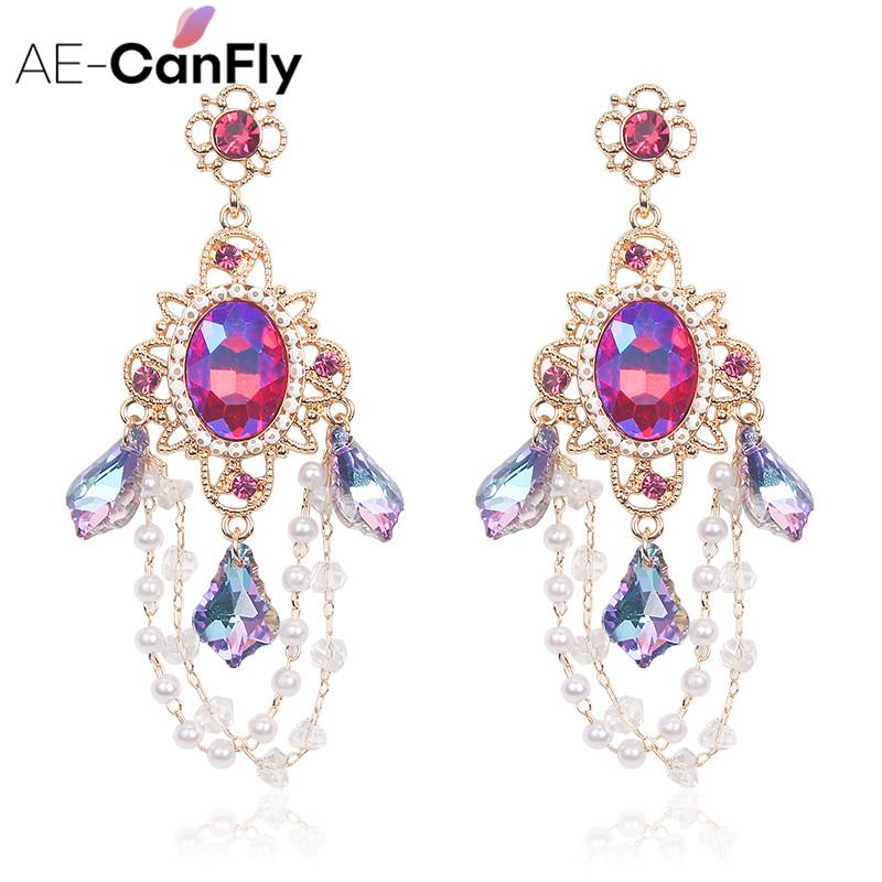 Изображение товара: AE-CANFLY, Модные Винтажные серьги-подвески с кристаллами для женщин, блестящие серьги Moda, элегантные Эффектные серьги
